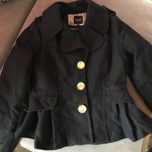 Black and Gold Peplum Pea Coat, Large